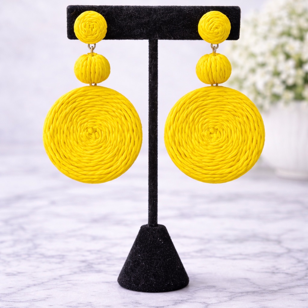 Nwt Yellow Woven Disc Drop Earrings 26$